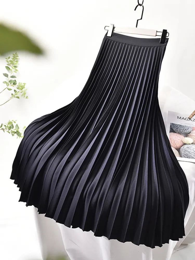 Women's Accordion-Pleated Midi Skirt with Elasticated Waist