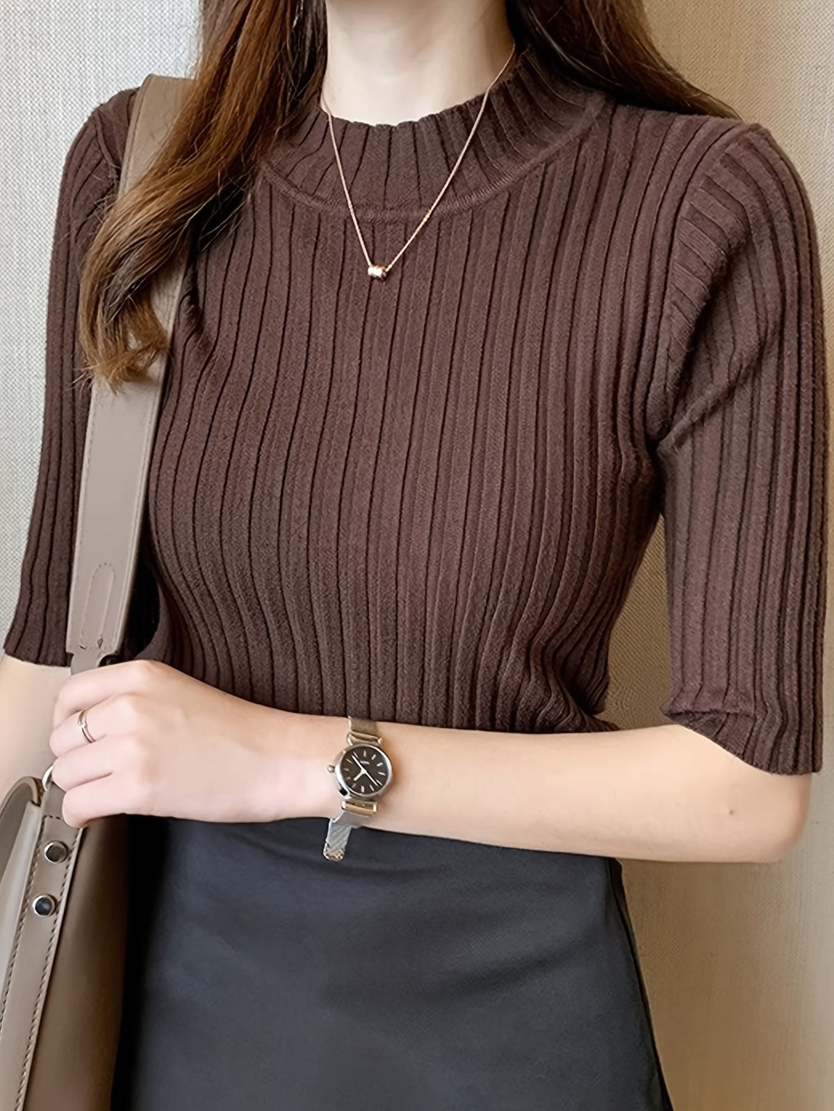 Women's Short-Sleeve Ribbed Mock-Neck Top