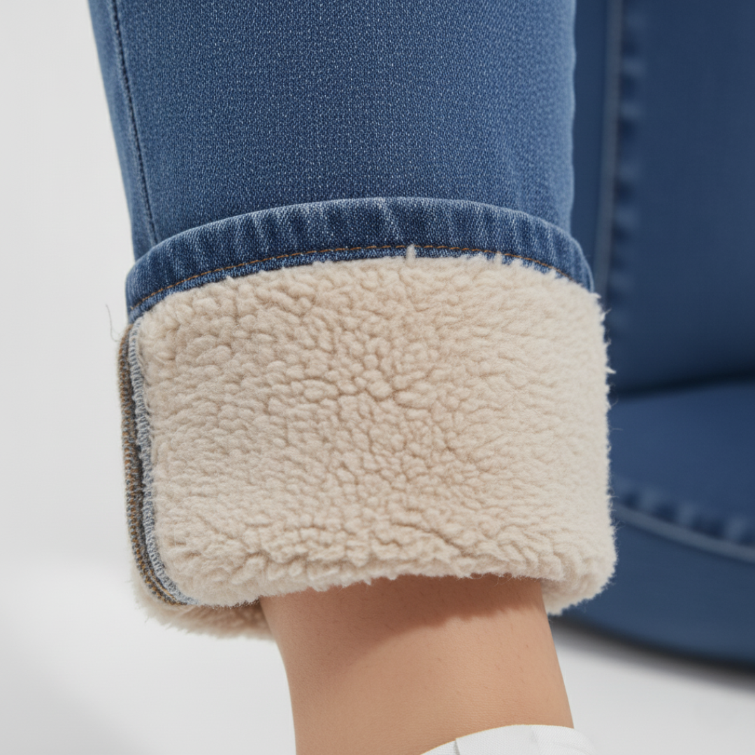Women's Fleece-Lined High-Waisted Skinny Jeans with Triple Button