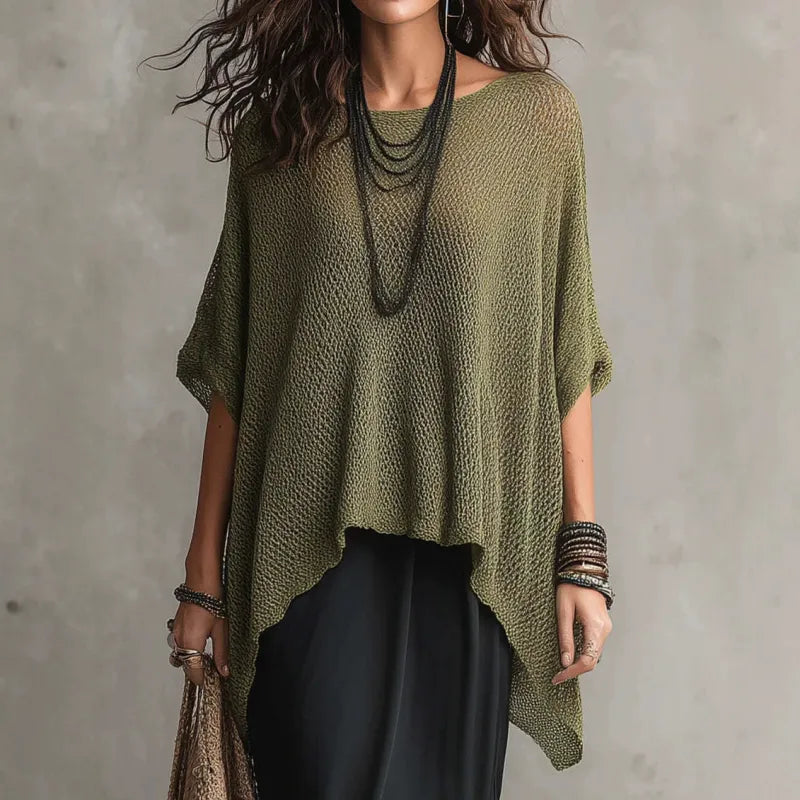 Women's Oversized Batwing Knit Poncho Top