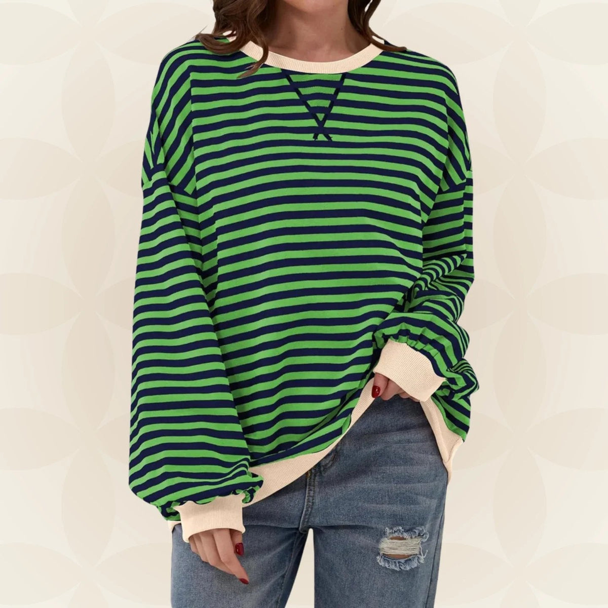 Women's Oversized Striped Sweatshirt with Contrast Cuffs