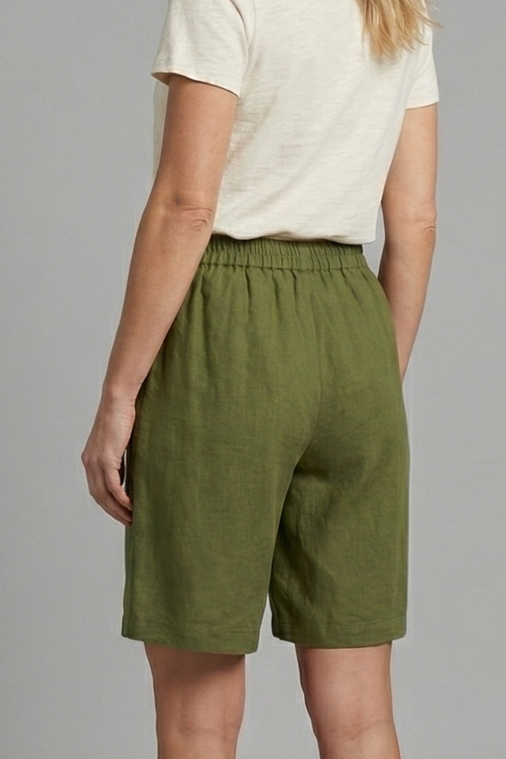 Women's Linen-Look Wide-Leg Shorts with Button Waist