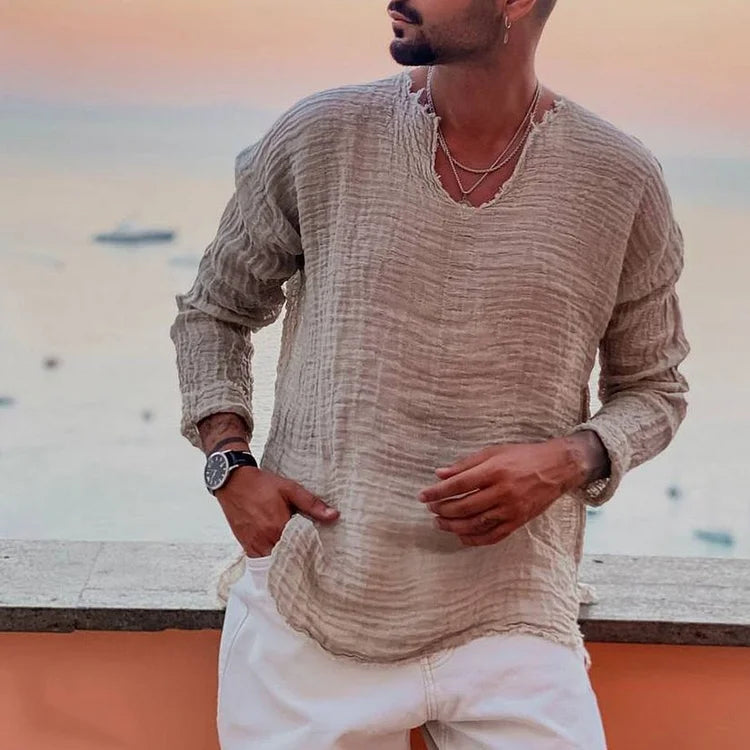 Balázs - Chemise d'été simple avec col en V