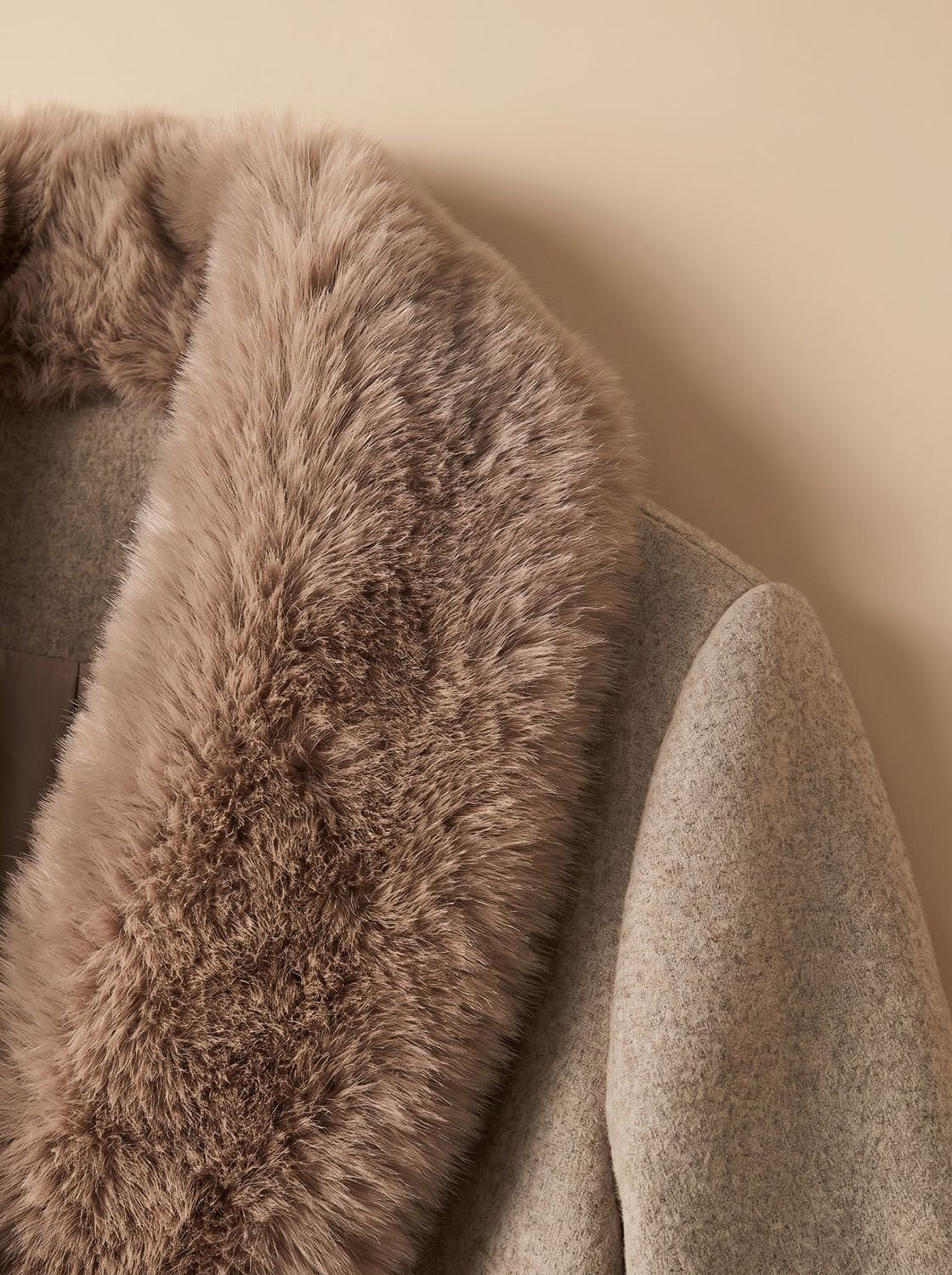 Women's Longline Belted Coat with Faux Fur Collar