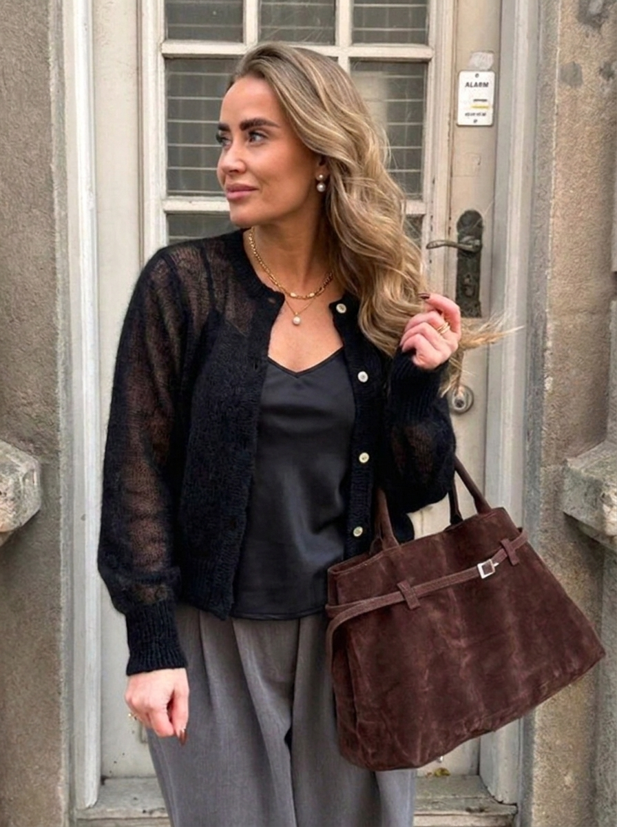 Women's Oversized Fluffy Round-Neck Button Cardigan