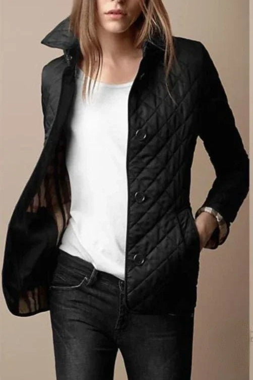 Women's Diamond Quilted Tailored Button-Front Jacket
