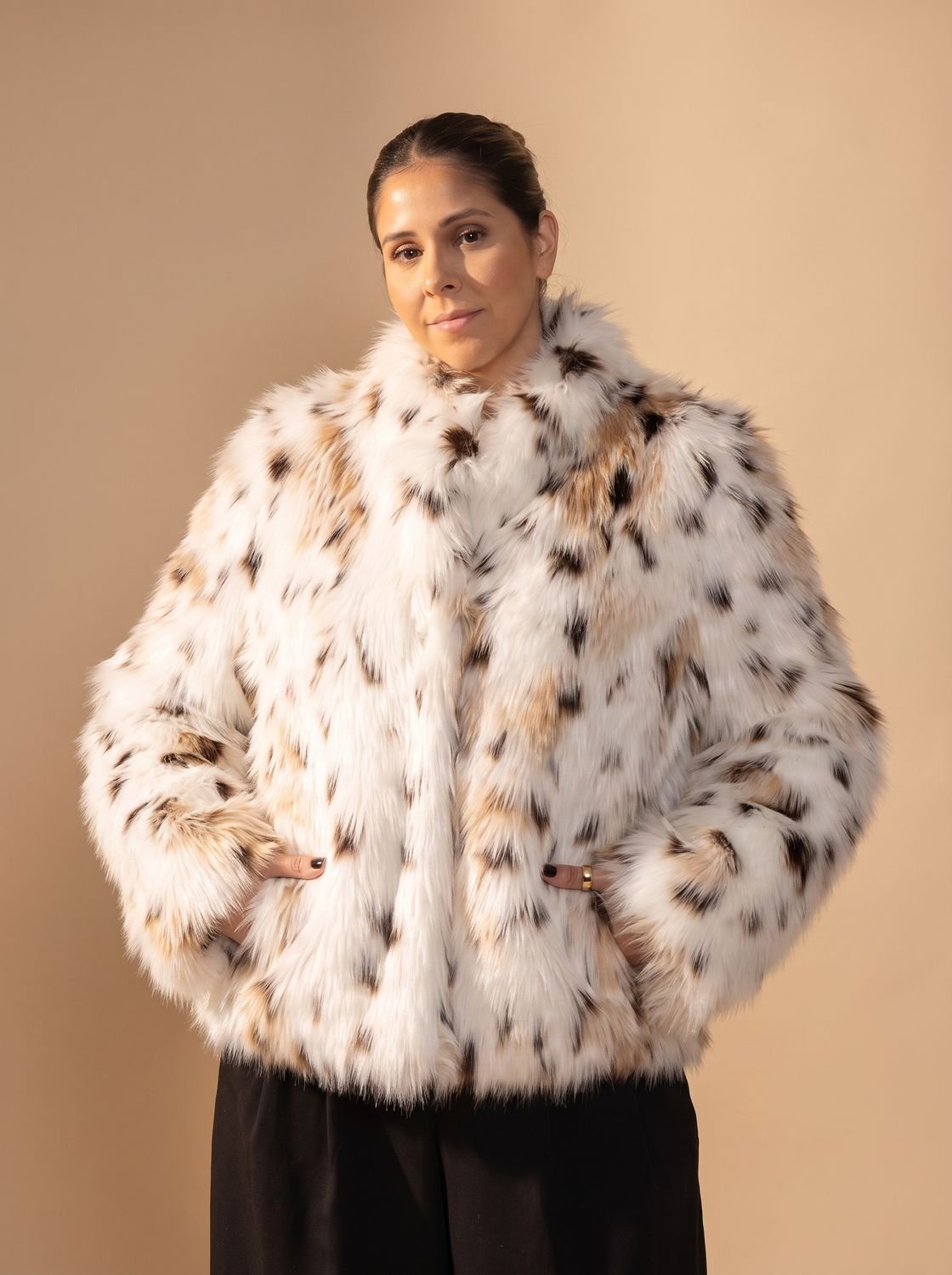 Women's Cropped Leopard Print Faux Fur Coat