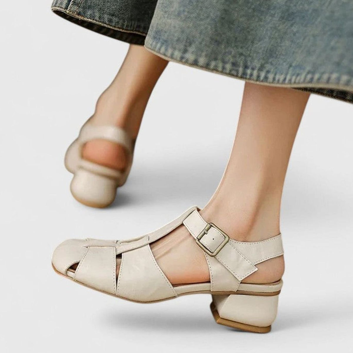 Women's Orthopaedic Woven T-Bar Block-Heel Sandals