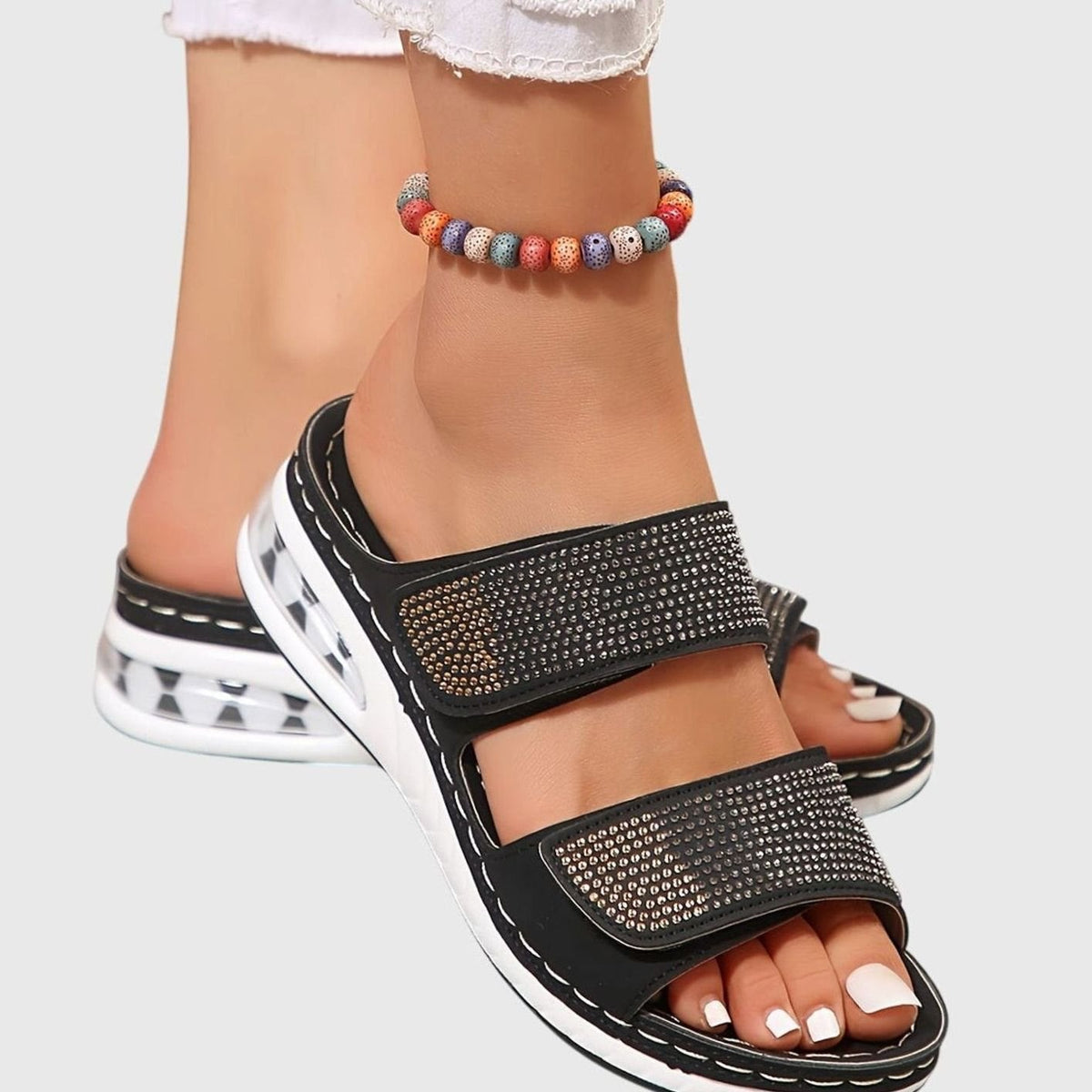 Women's Orthopaedic Diamante Double-Strap Flatform Sandals