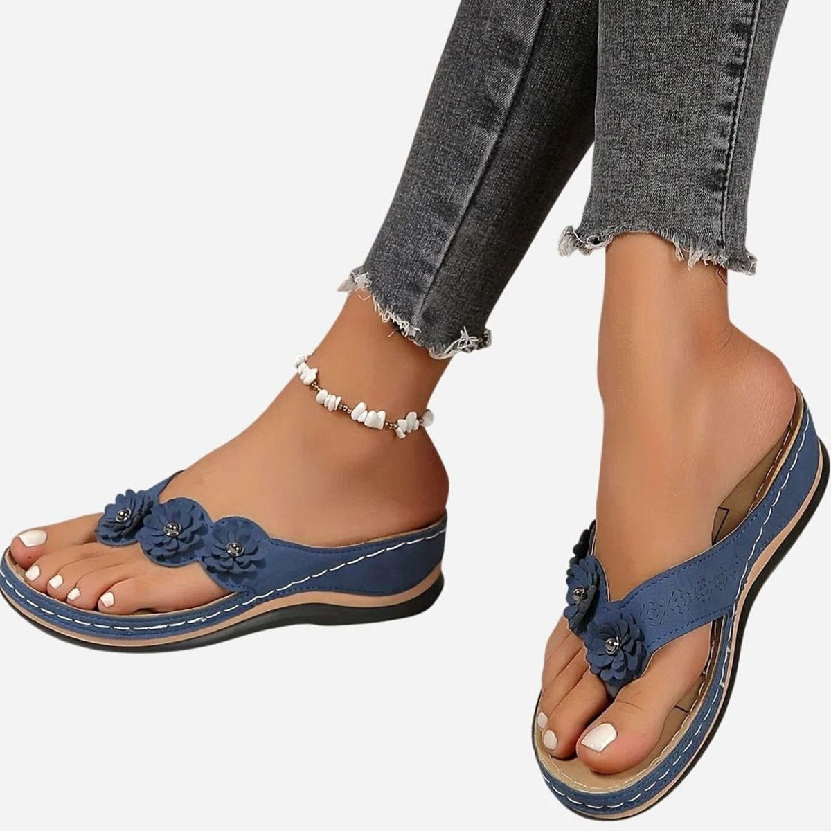 Women's Orthopaedic Floral Wedge Flip Flops with Arch Support