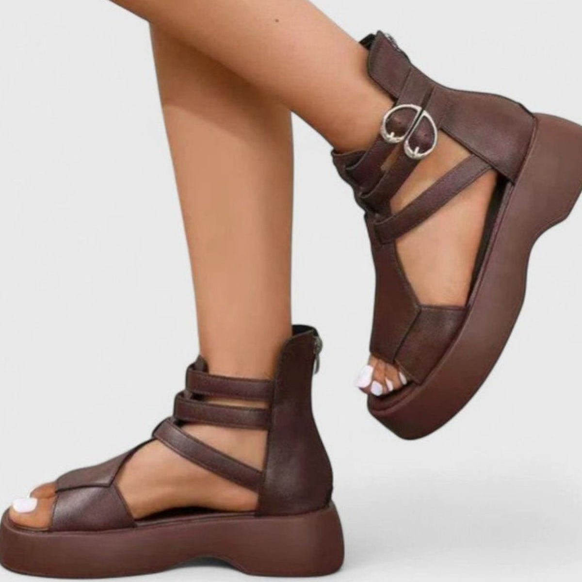 Women's Orthopaedic Multi-Strap Platform Sandals with Zip Fastening
