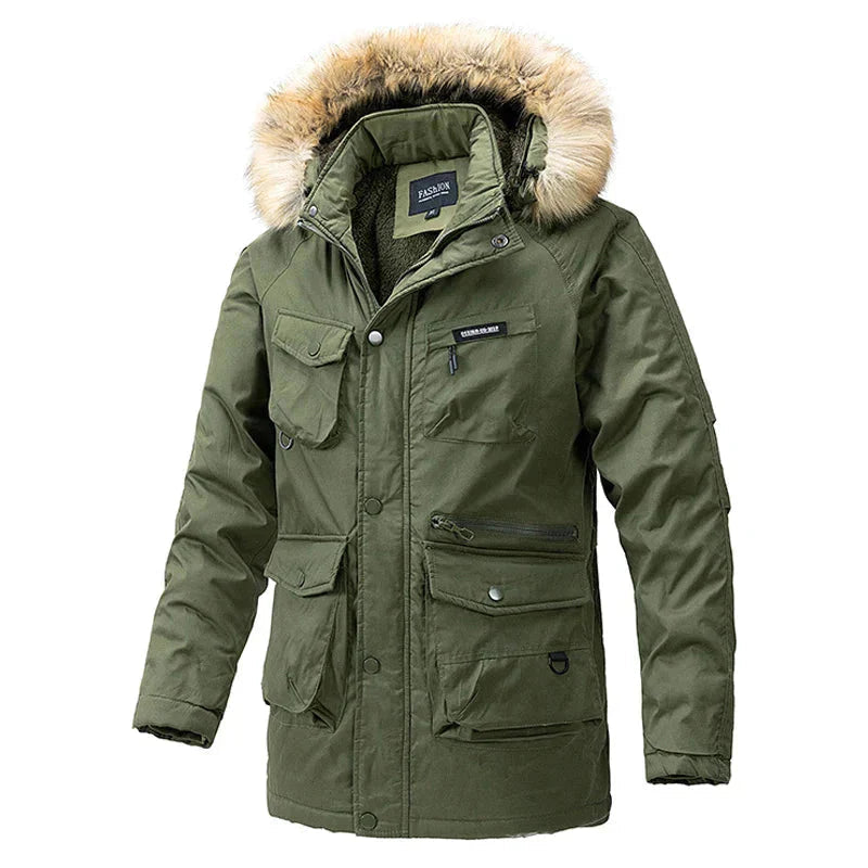 Veste chaude avec col en fourrure et capuche amovible