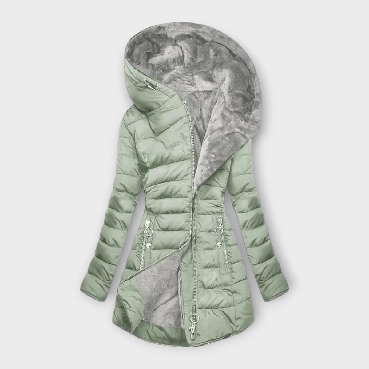 Women's Warm Zip-Up Longline Jacket with Pockets