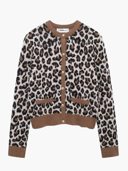 Women's Relaxed Leopard Print V-Neck Knit Cardigan