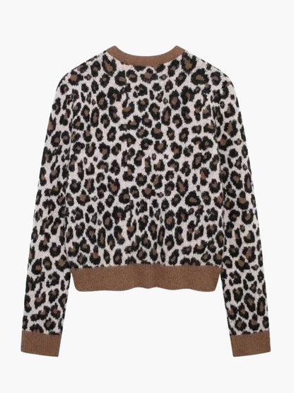Women's Relaxed Leopard Print V-Neck Knit Cardigan