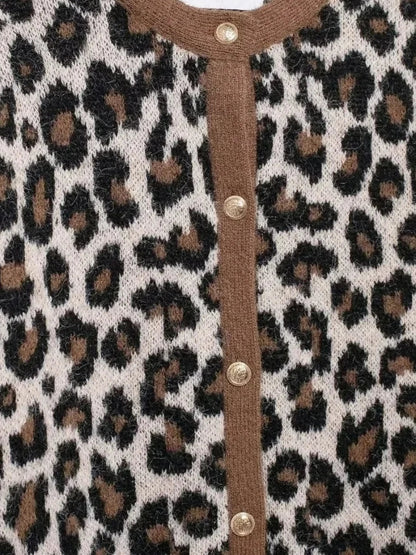 Women's Relaxed Leopard Print V-Neck Knit Cardigan