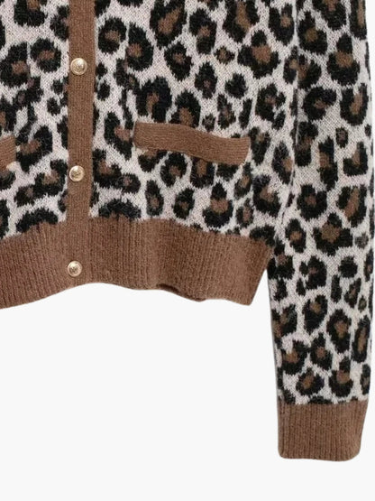 Women's Relaxed Leopard Print V-Neck Knit Cardigan
