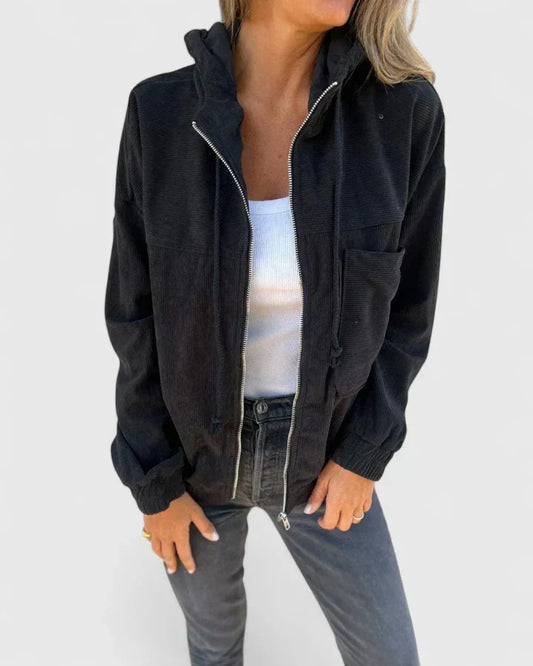 Women's Relaxed-Fit Retro Zip-Up Jacket with Pockets
