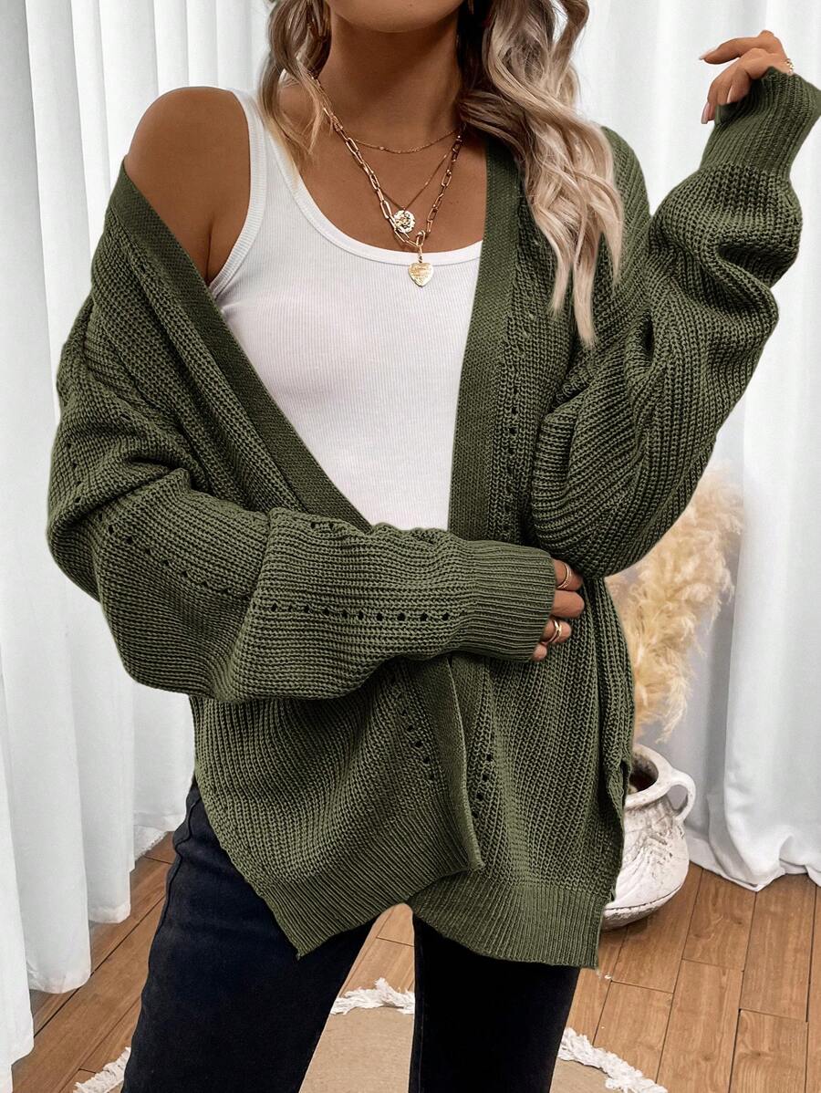 Women's Drop-Shoulder Pointelle Knit Cardigan