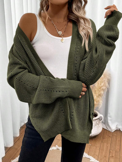Women's Drop-Shoulder Pointelle Knit Cardigan