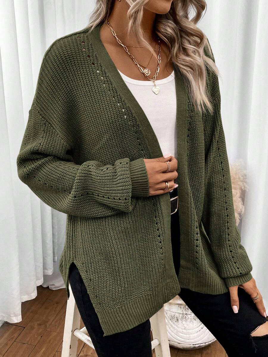 Women's Drop-Shoulder Pointelle Knit Cardigan