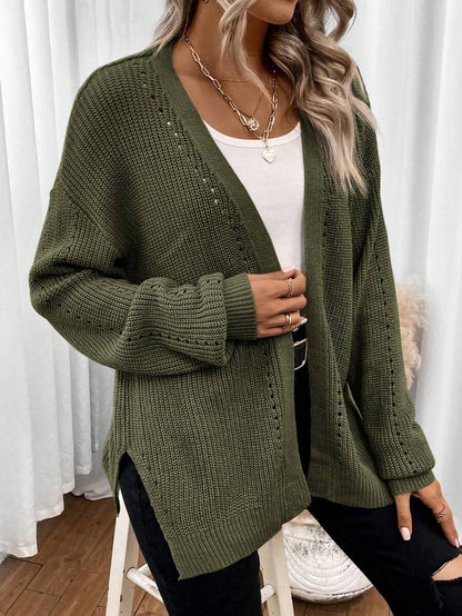 Women's Drop-Shoulder Pointelle Knit Cardigan
