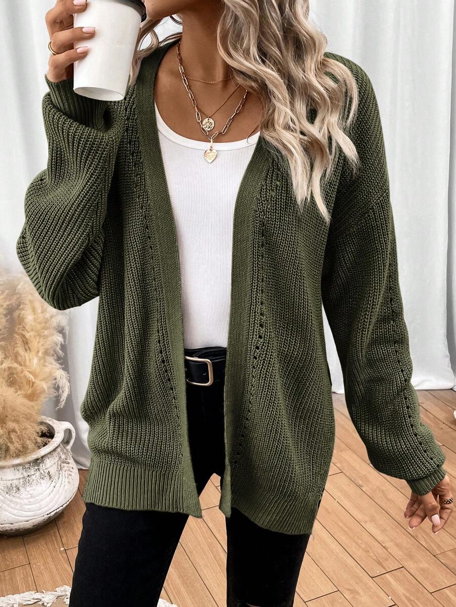 Women's Drop-Shoulder Pointelle Knit Cardigan