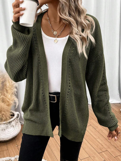Women's Drop-Shoulder Pointelle Knit Cardigan