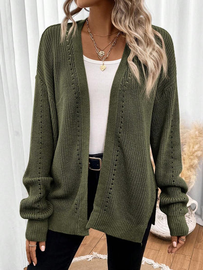 Women's Drop-Shoulder Pointelle Knit Cardigan