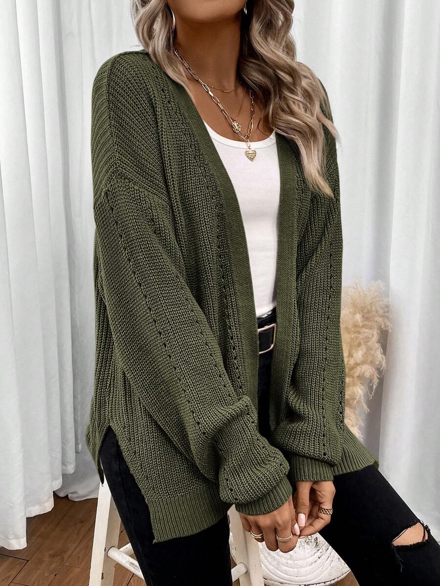 Women's Drop-Shoulder Pointelle Knit Cardigan