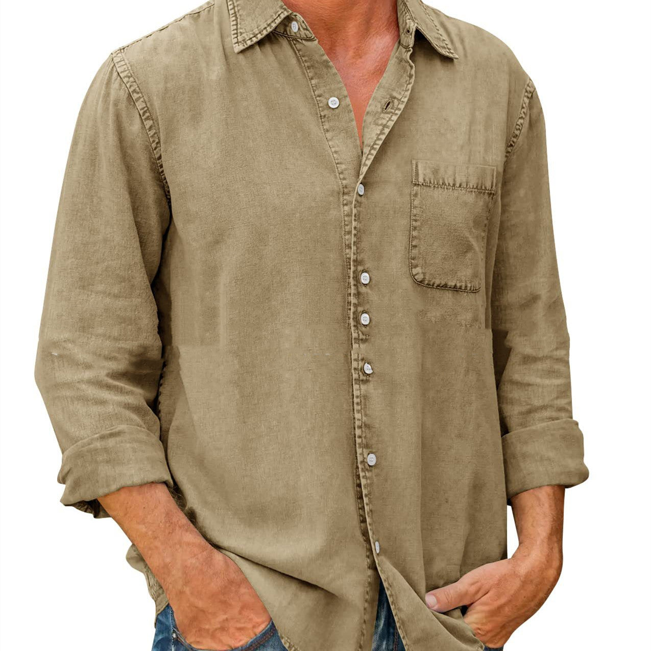 Bronislaw - Chemise unie décontractée à manches longues pour hommes