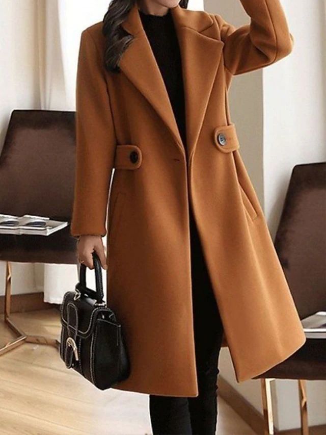 Women's Elegant Belted Longline Trench Coat with Notch Lapels
