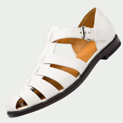 Women's Leather-Look Closed-Toe Fisherman Sandals with Buckle