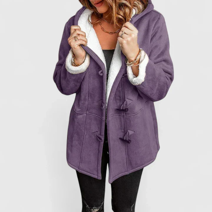 Women's Fleece-Lined Hooded Coat with Toggle Fastening