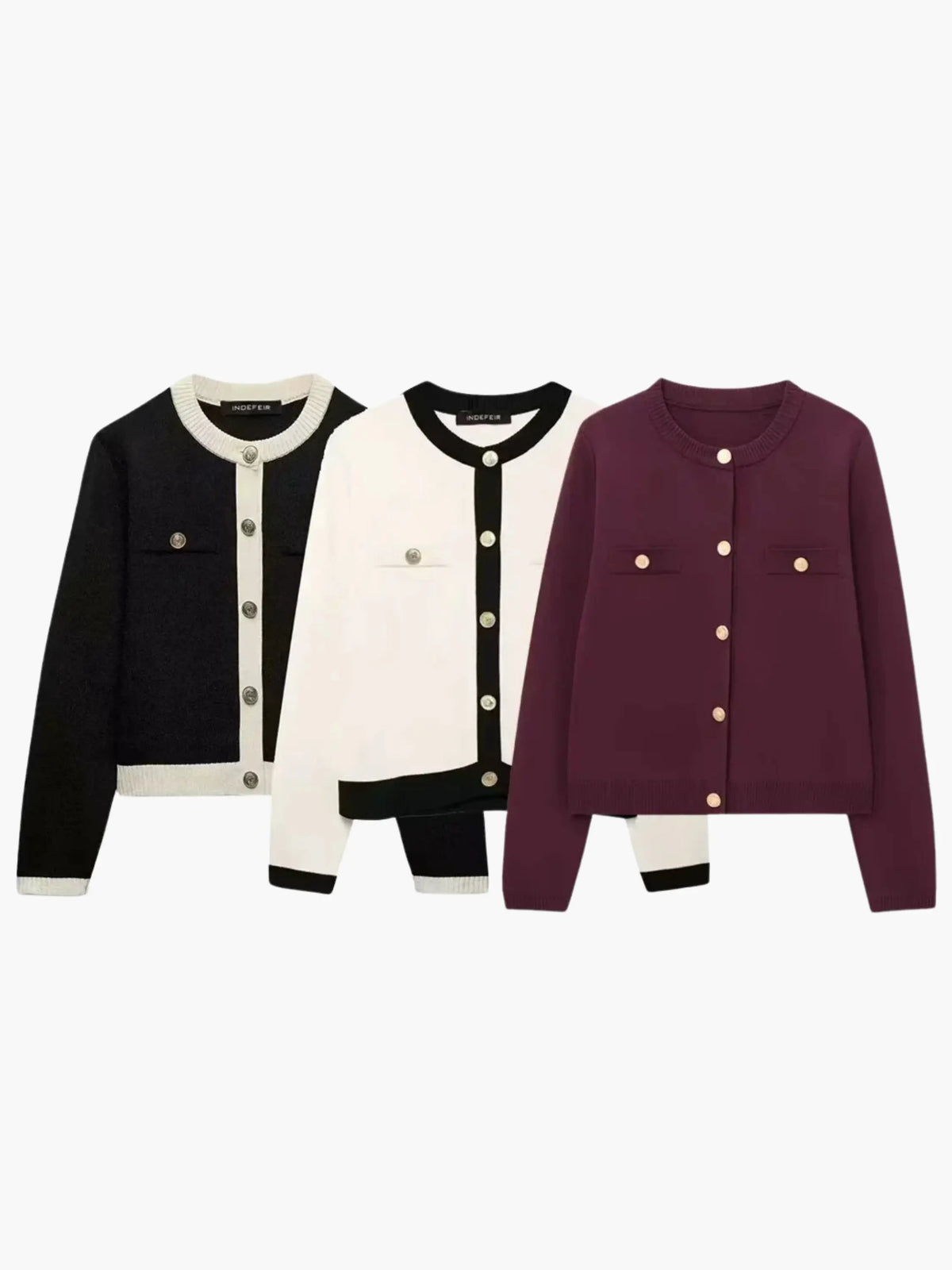 Women's Gold Button Round-Neck Knit Cardigan