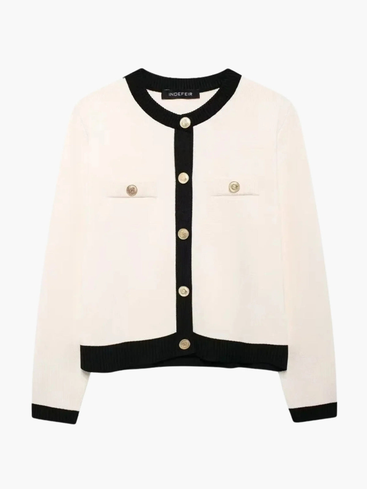 Women's Gold Button Round-Neck Knit Cardigan