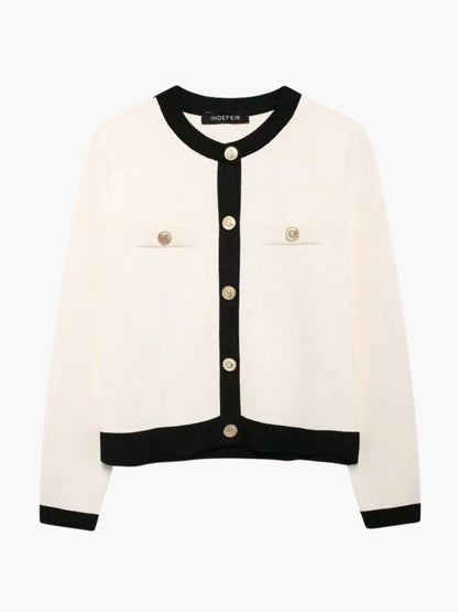 Women's Gold Button Round-Neck Knit Cardigan
