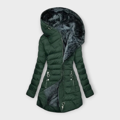 Women's Warm Zip-Up Longline Jacket with Pockets