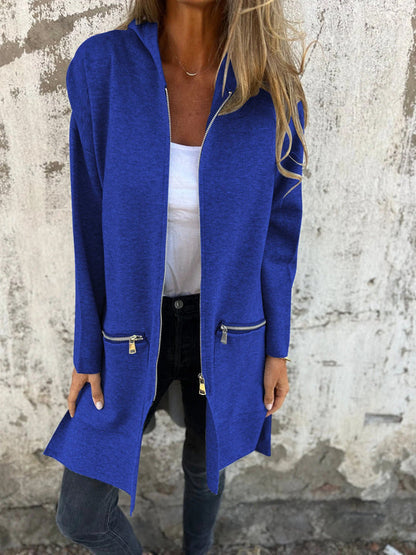 Women's Longline Hooded Zip-Up Knit Cardigan
