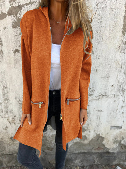 Women's Longline Hooded Zip-Up Knit Cardigan