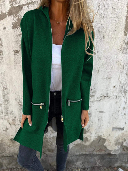 Women's Longline Hooded Zip-Up Knit Cardigan