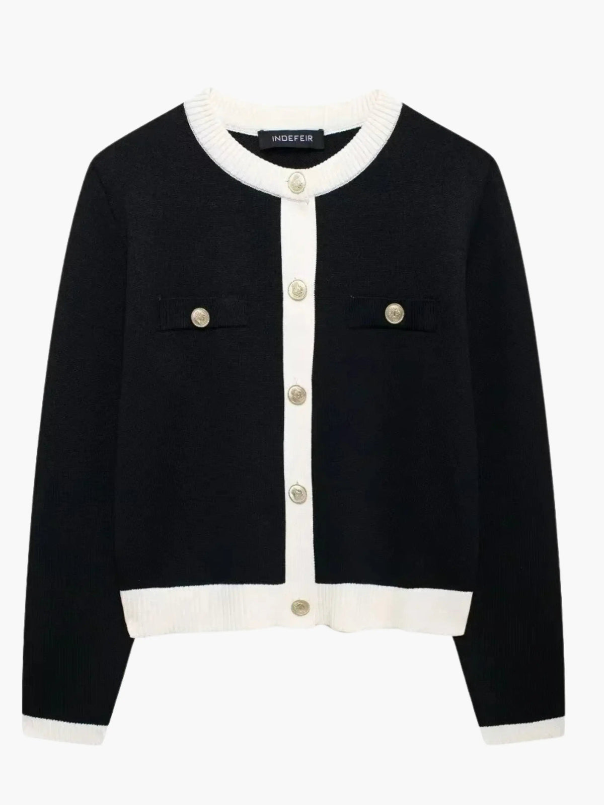 Women's Gold Button Round-Neck Knit Cardigan