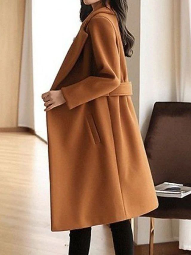 Women's Elegant Belted Longline Trench Coat with Notch Lapels