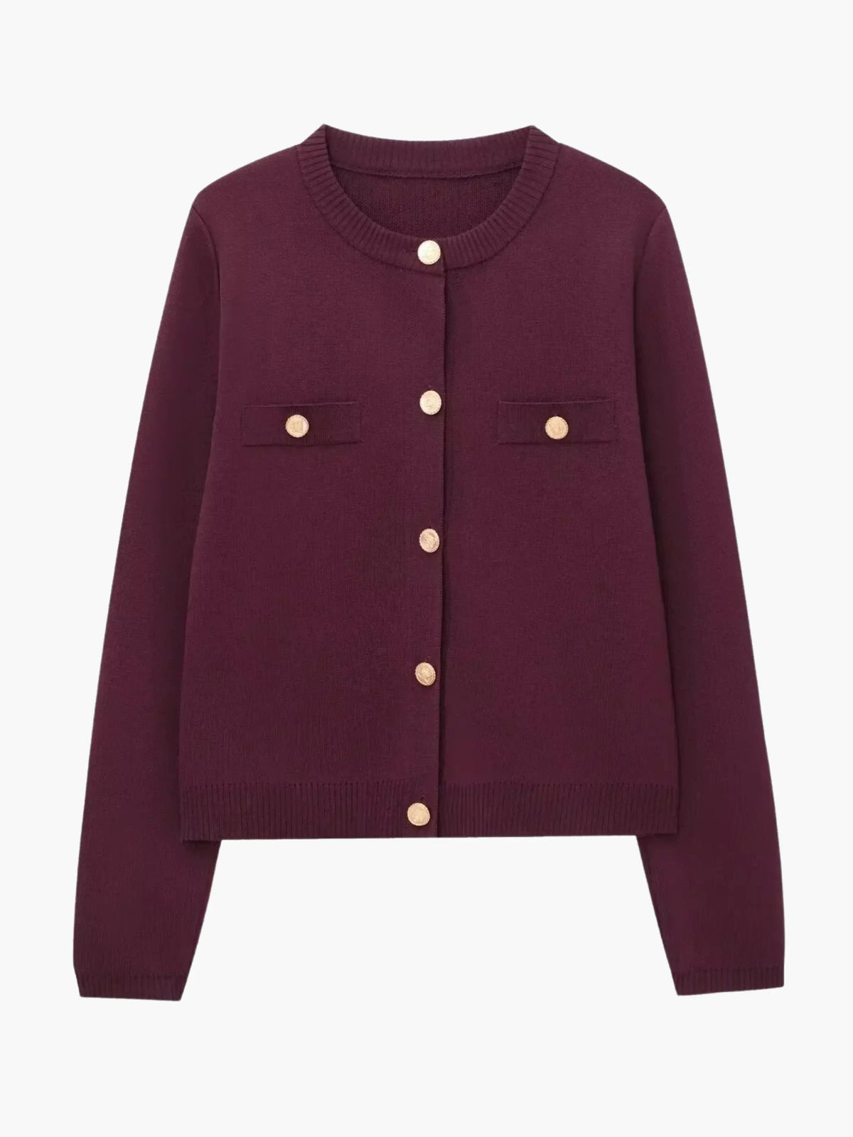 Women's Gold Button Round-Neck Knit Cardigan