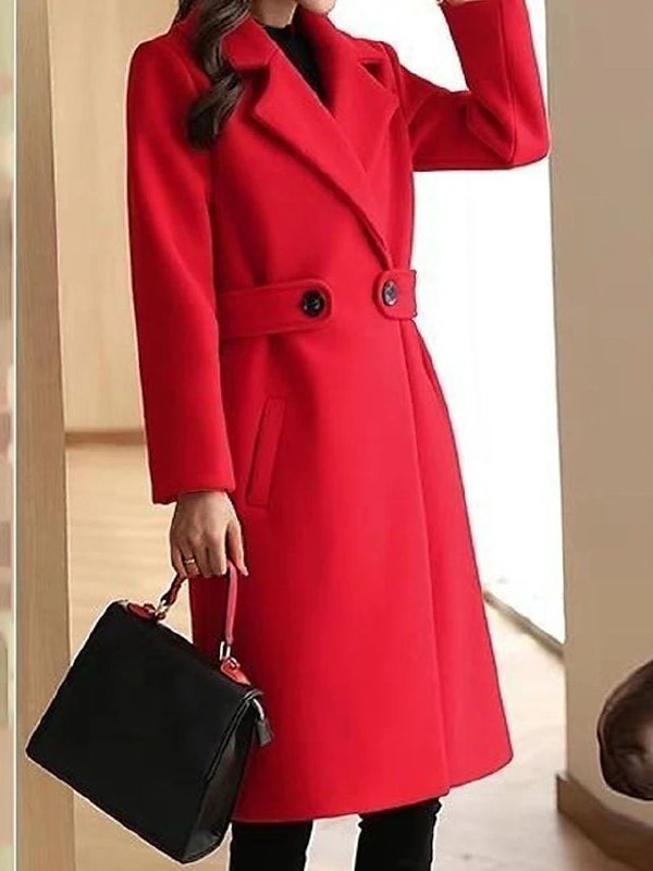 Women's Elegant Belted Longline Trench Coat with Notch Lapels