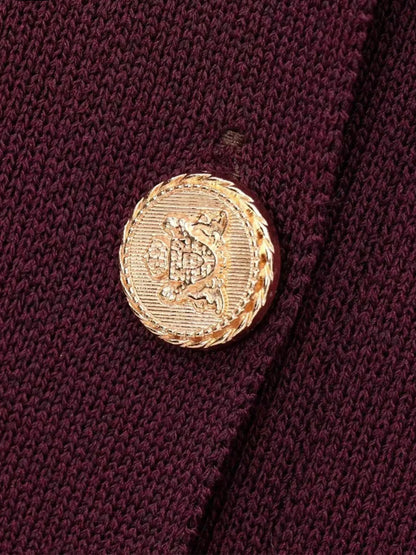 Women's Gold Button Round-Neck Knit Cardigan