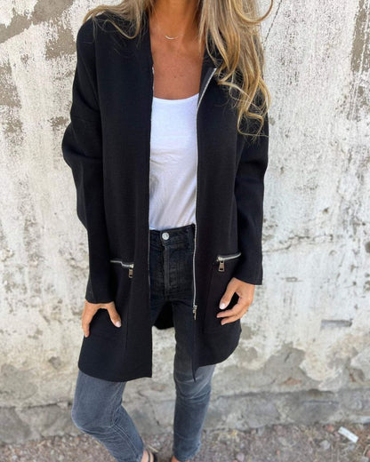 Women's Longline Hooded Zip-Up Knit Cardigan