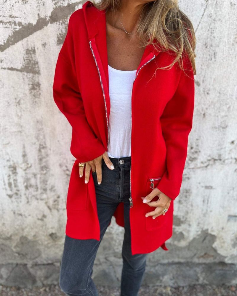 Women's Longline Hooded Zip-Up Knit Cardigan