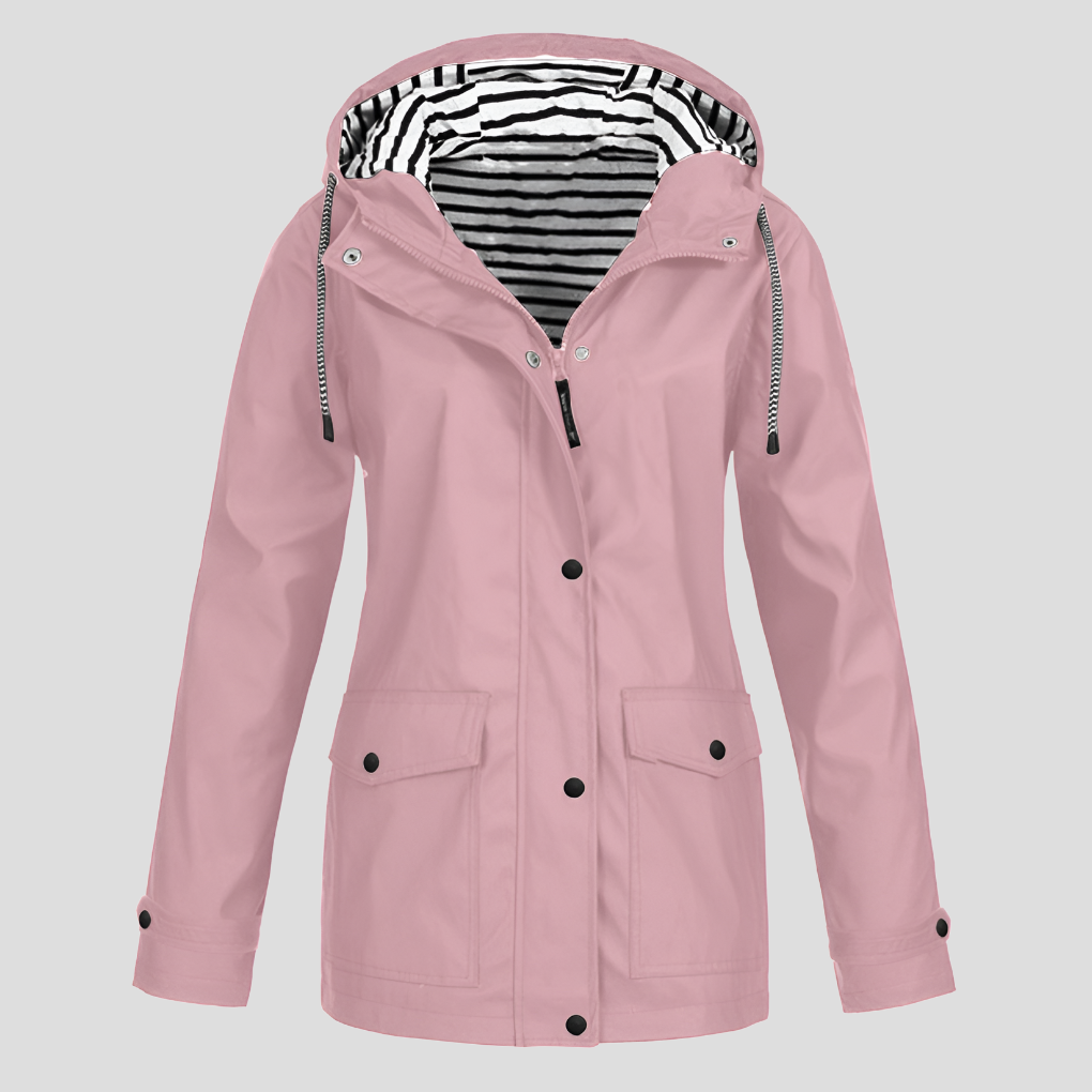 Women's Waterproof Hooded Raincoat with Zip Front