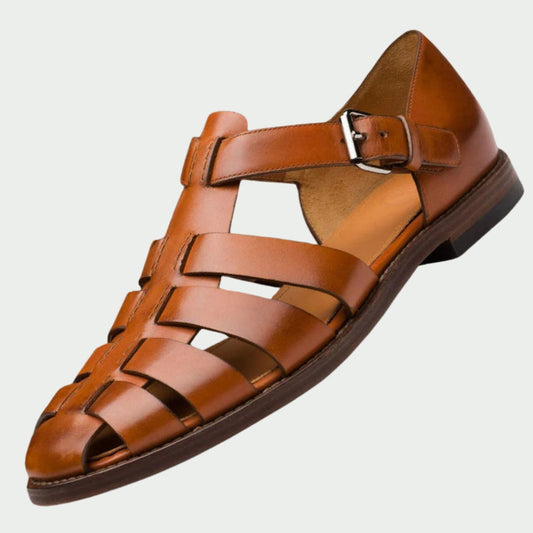 Women's Leather-Look Closed-Toe Fisherman Sandals with Buckle